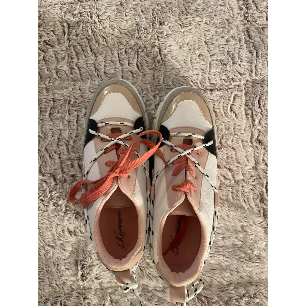 Karmen Womens‎ Platform Sneakers Pink & Beige Faux Leather Size 38
